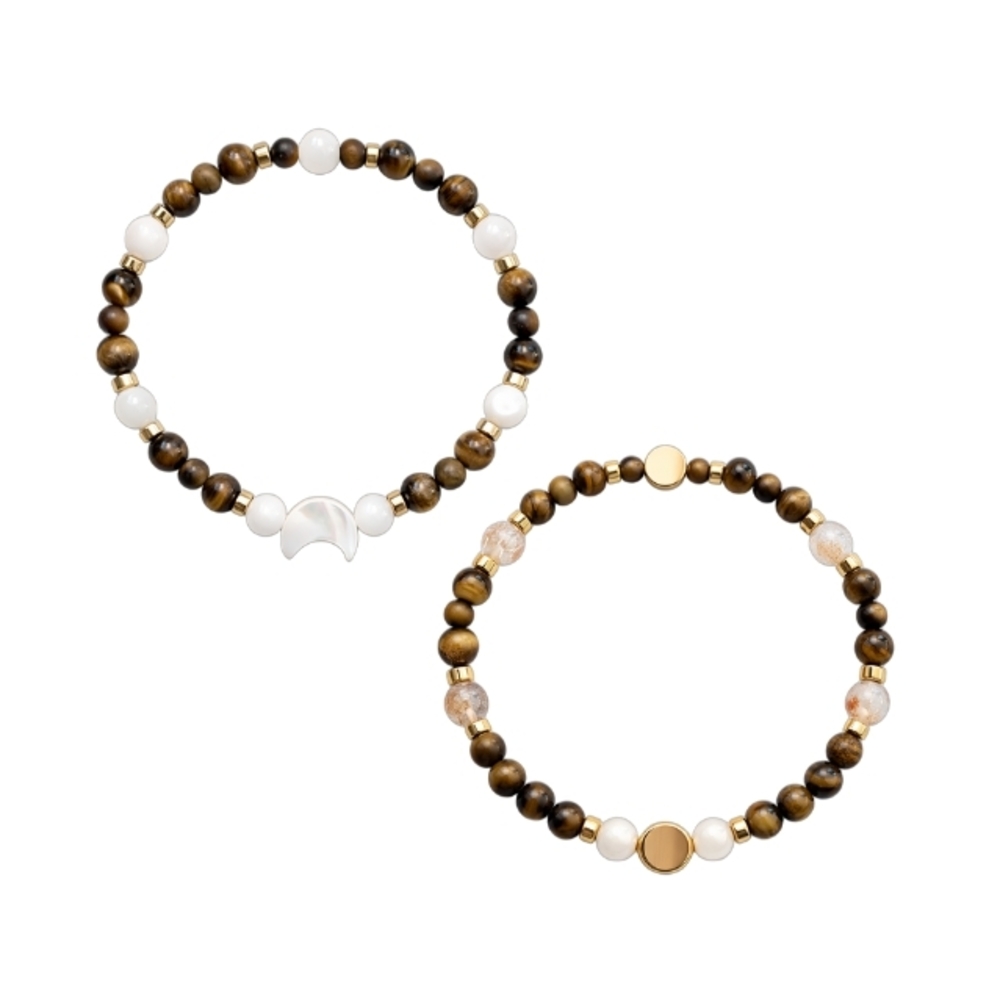 GENUINE Mother of Pearl, Tiger's Eye, Citrine, and Hematite Bracelet Set